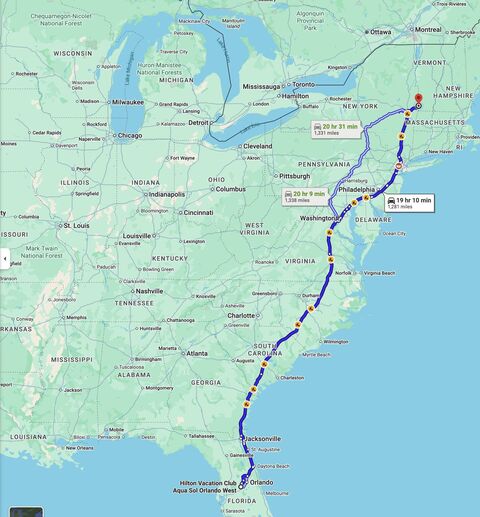 Route from Winter Garden, FL to North Bennington, VT