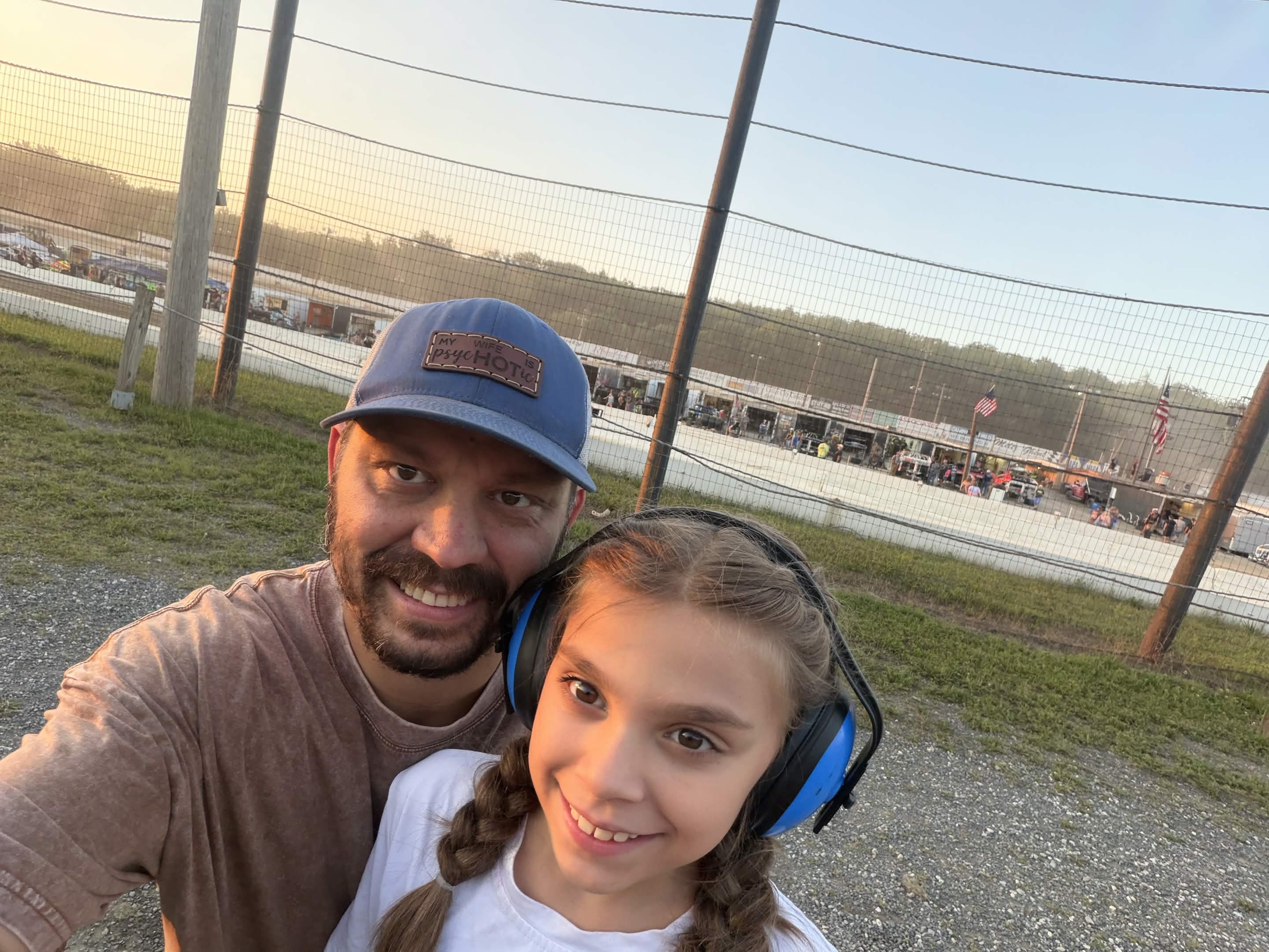 Wide view of the dirt oval and grandstand at Lebanon Valley Speedway