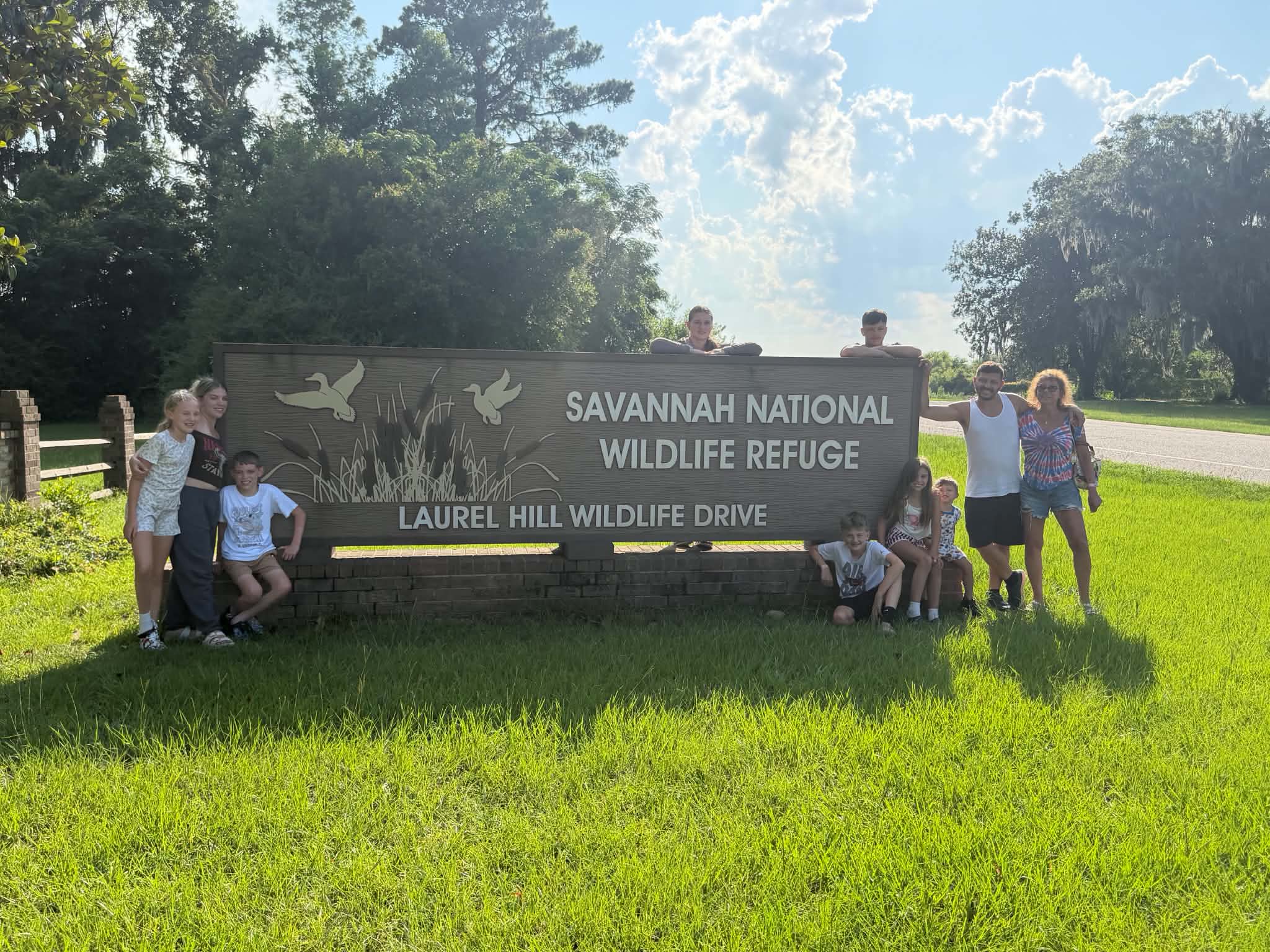 Closer group shot at the Savannah National Wildlife Refuge entrance sign